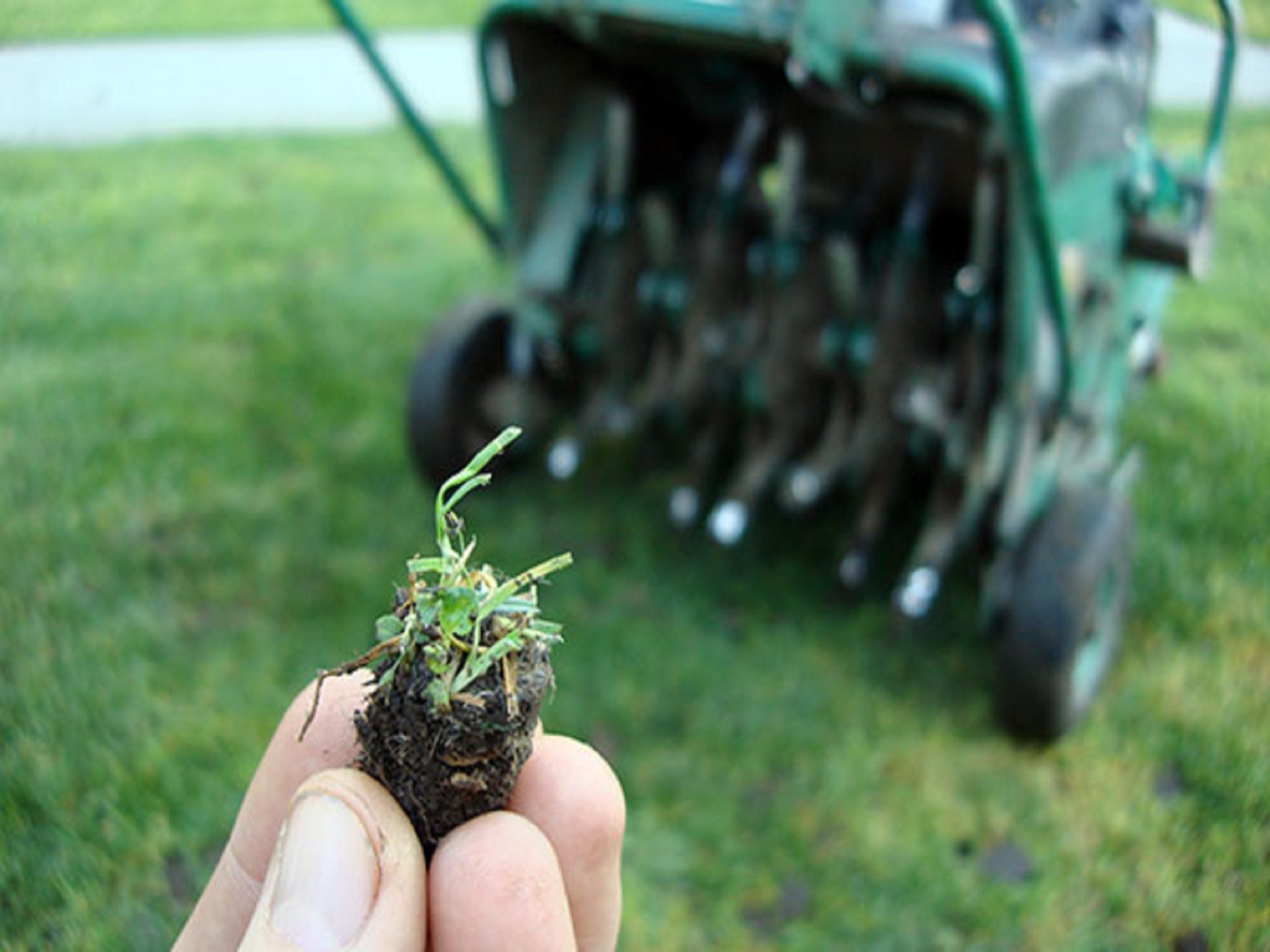 Core aeration machine in use